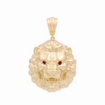 10K Yellow Gold Lion Head Pendant with Red Cz / Weight: 10 GR / WP-15